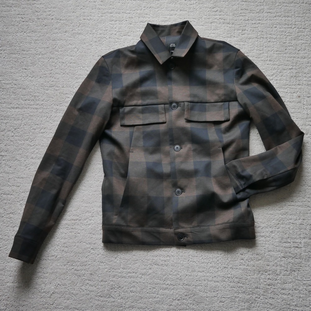 River Island Mens XS Plaid Button Front Jacket Brown Black Buffalo Check 388225